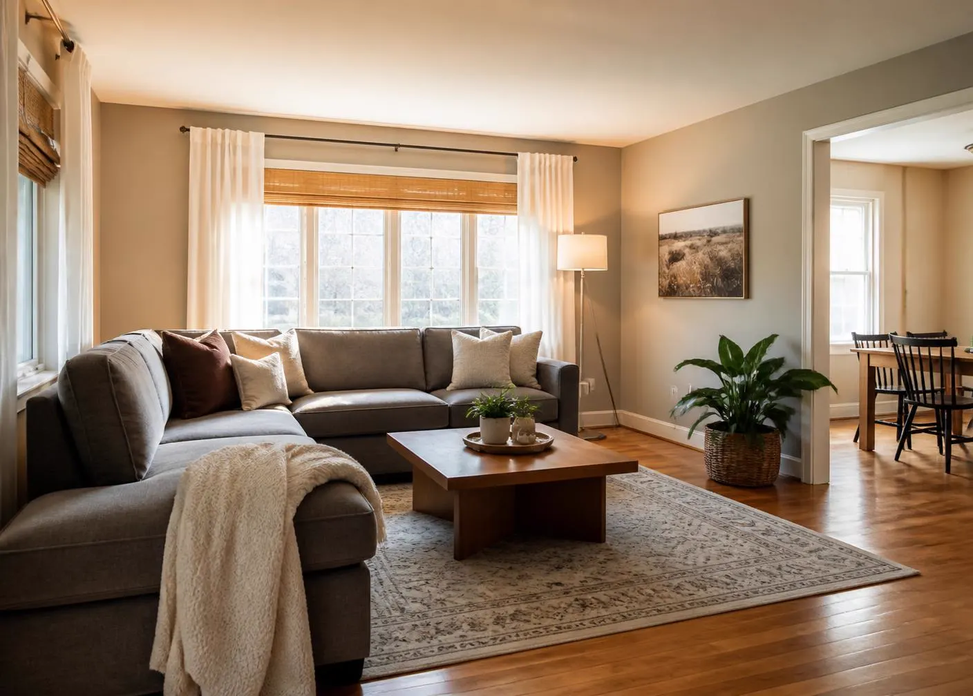 Warm, tidy living room with natural light in a Milwaukee-area home